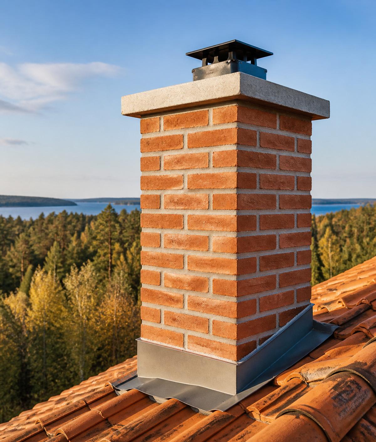 Nyrenoverad tegelskorsten på ett hus i Jämtland